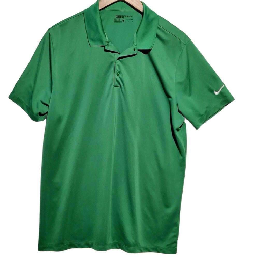 Nike Golf Polo Shirt Mens Large Green Dri-Fit Short‎ Sleeve Swoosh Standard Fit